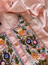 Peach Knot embroidery Unstitched suit material