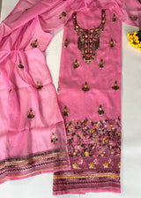 Pink Chanderi knot embroidery Unstitched suit material
