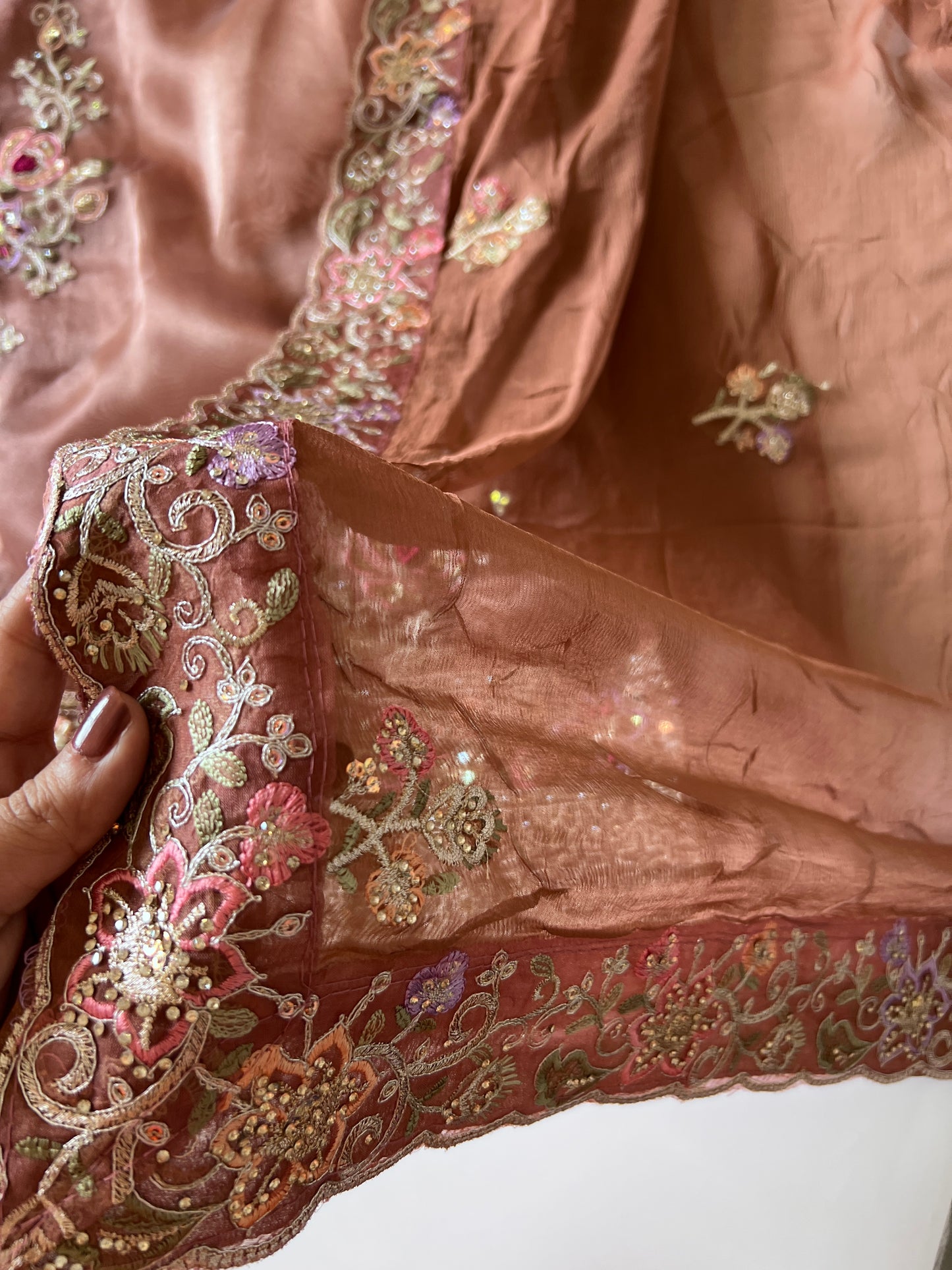 Brown Tissue partywear embroidered suit set unstitched