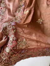 Brown Tissue partywear embroidered suit set unstitched