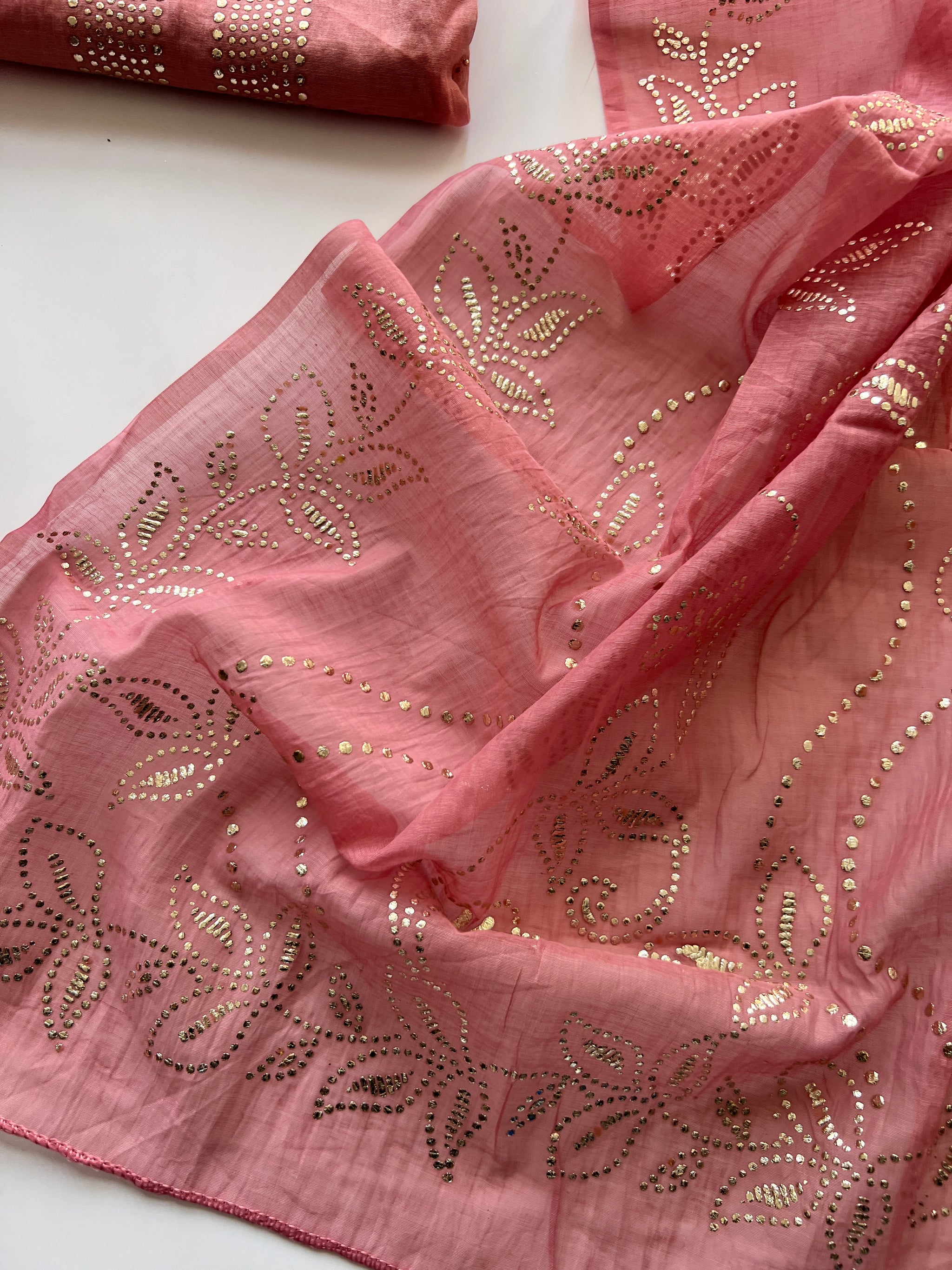 Mul Chanderi dress material with mukaish