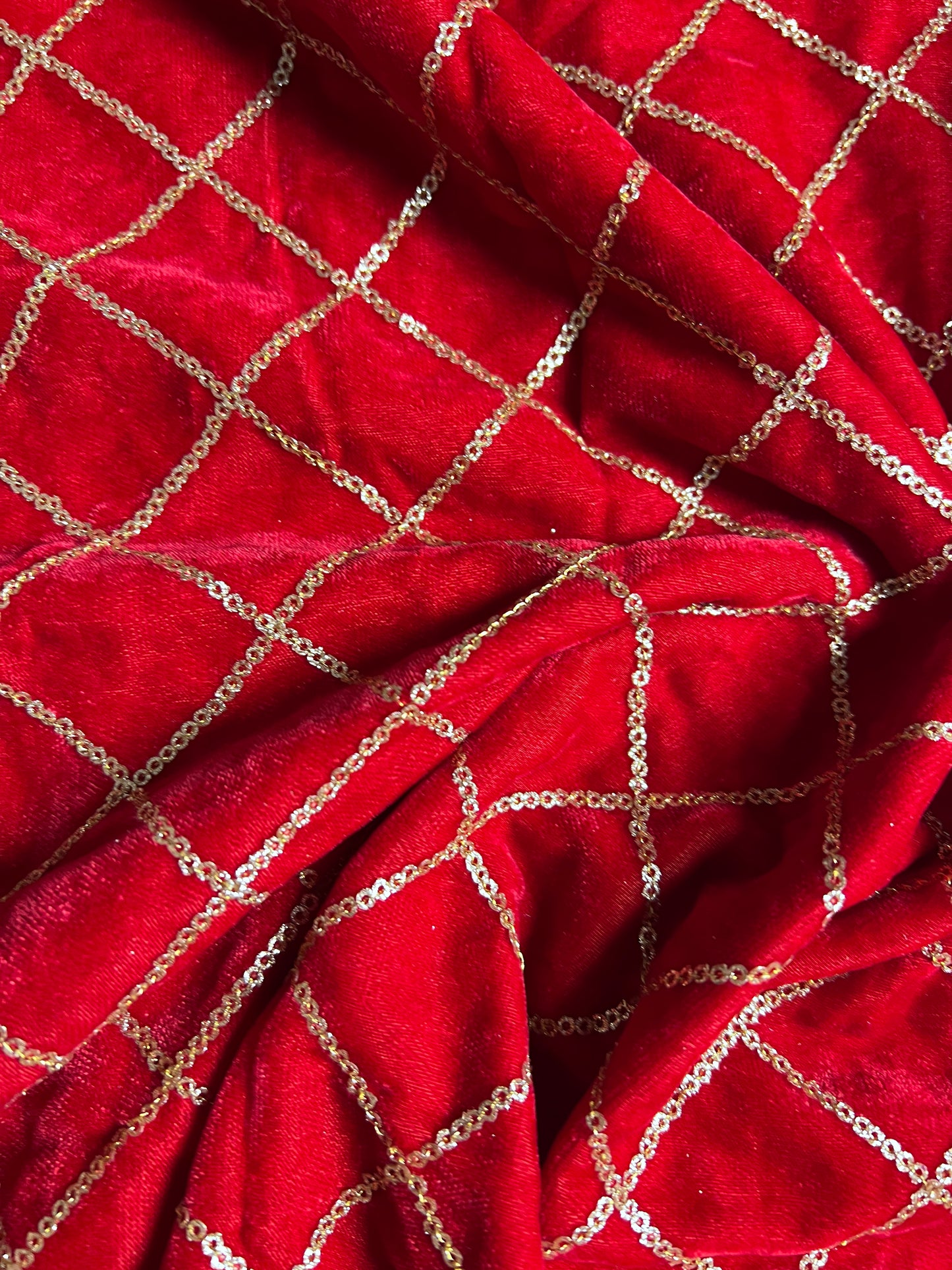 Red velvet sequin embroidered fabric