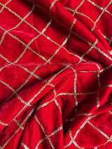 Red velvet sequin embroidered fabric