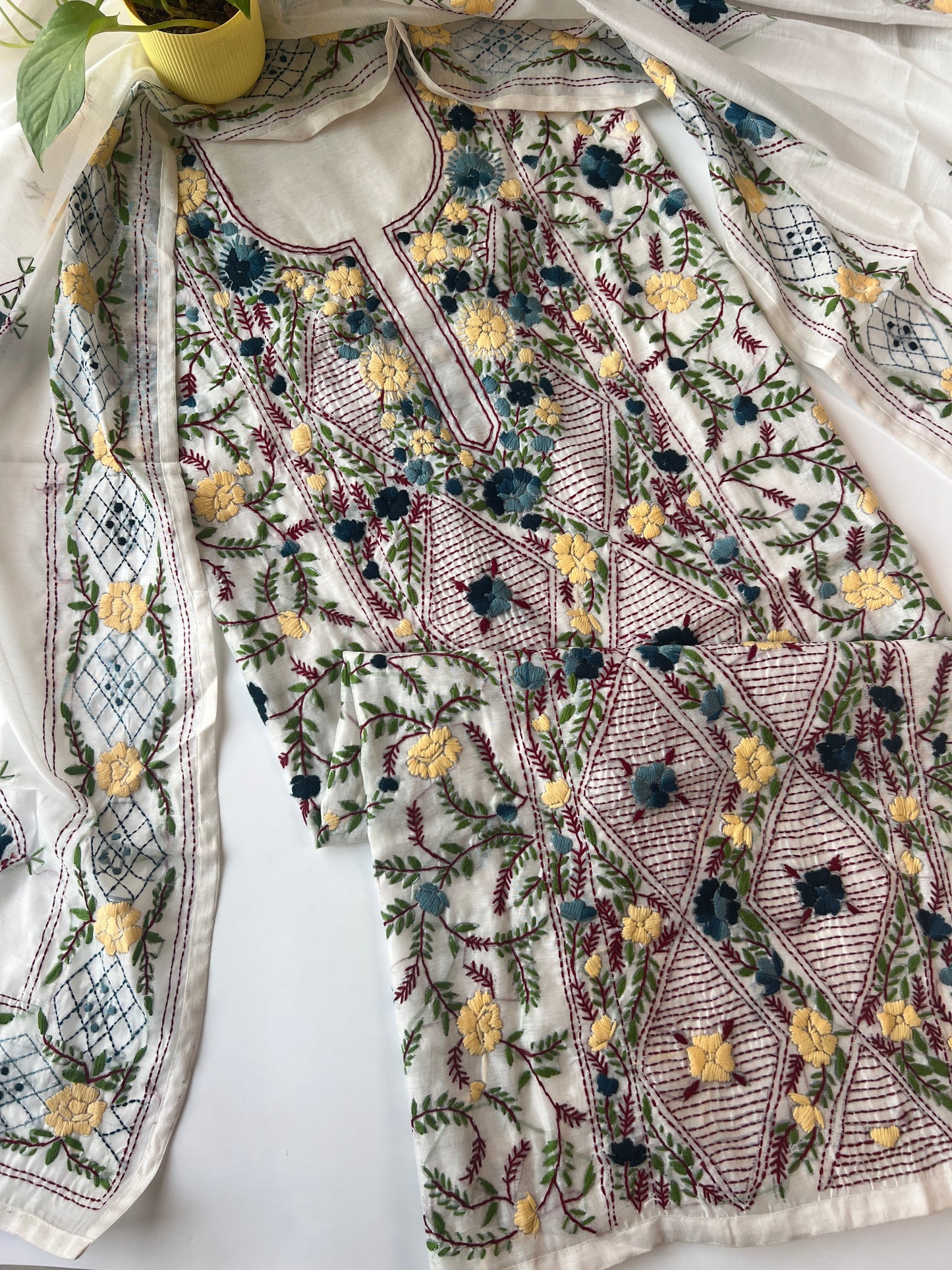 Chanderi Phulkari embroidery Unstitched suit material