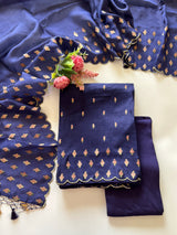 Blue Raw Mango handloom embroidered unstitched suit.