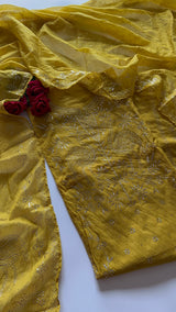 Mul Chanderi dress material with mukaish -Flamingo