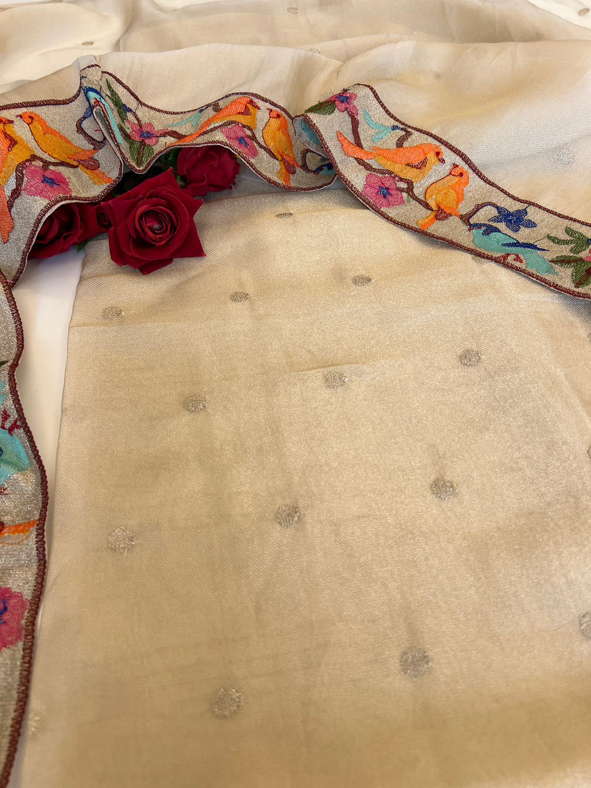 Bird embroidery tissue silk Unstitched suit