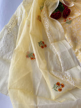 Yellow Kotta floral embroidered kurta dupatta set Unstitched