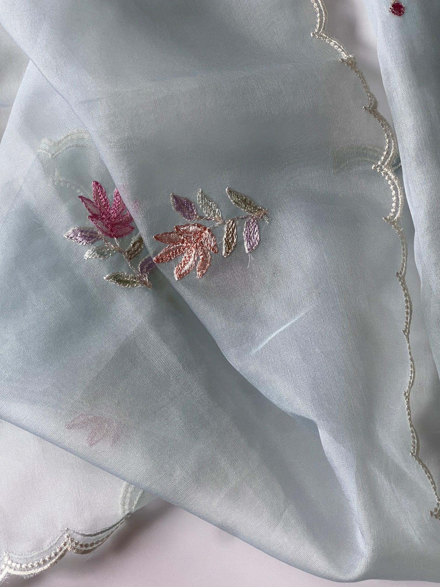 Blue thread Embroidery unstitched suit
