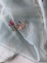 Blue thread Embroidery unstitched suit