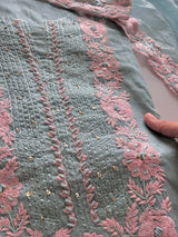 Blue Mul Chanderi embroidered Unstitched Suit