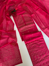 Pink Mul Chanderi dress material with mukaish geometric