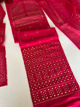 Pink Mul Chanderi dress material with mukaish geometric