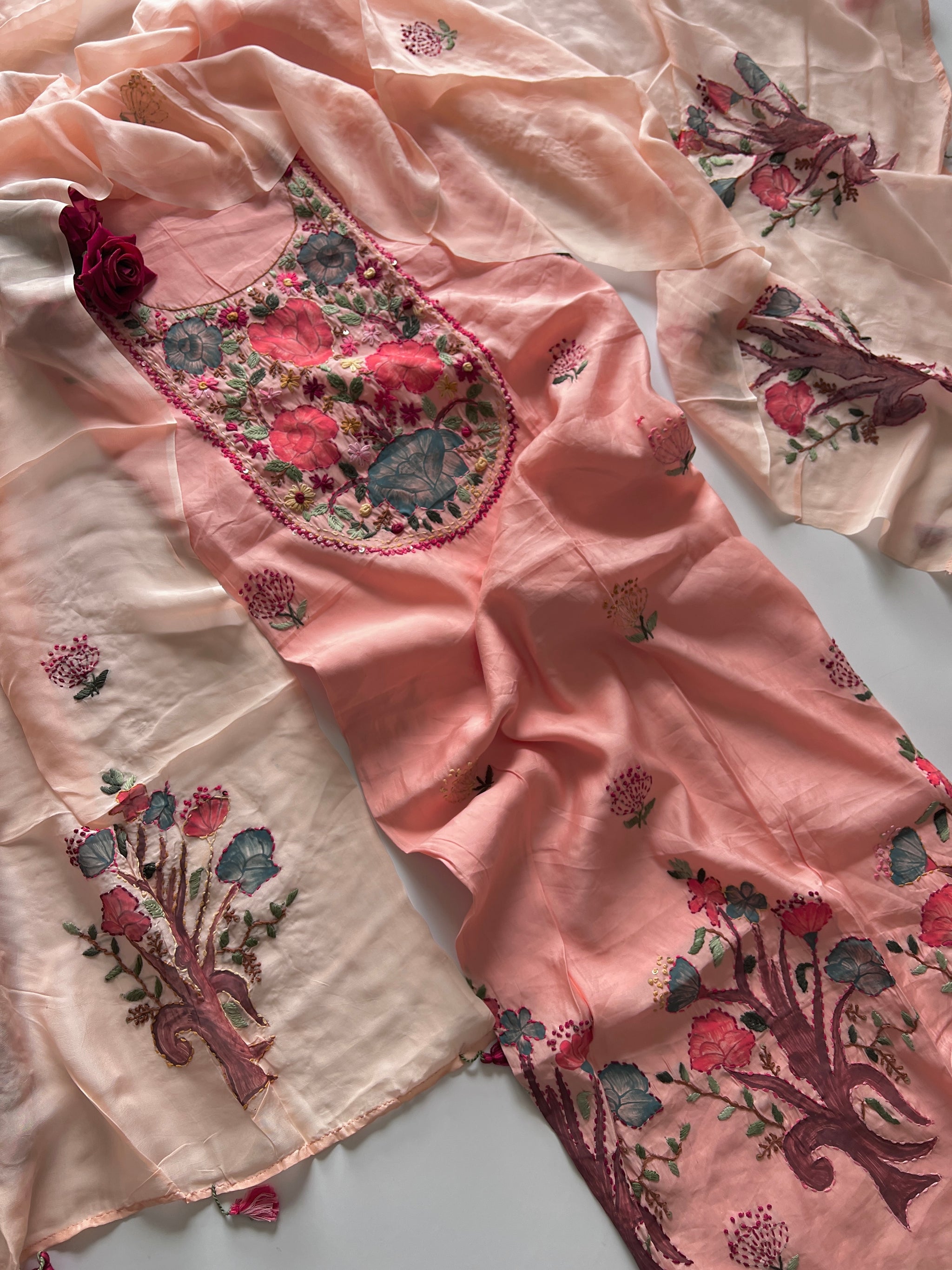 Knot embroidery Masleen Silk Designer Unstitched suit