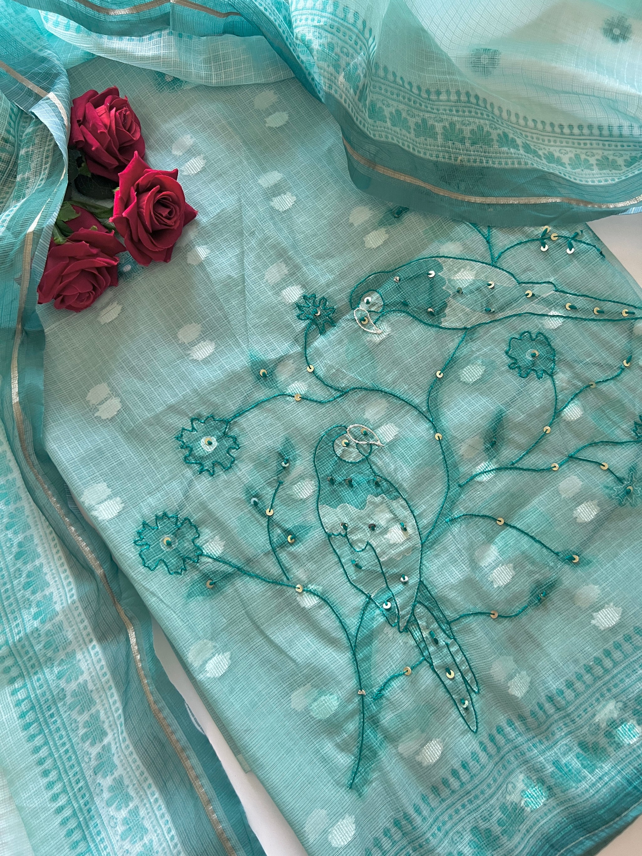 Bird Embroidered Unstitched Suit