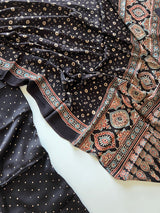 Black Original Handblock Ajrakh print 2 pc fabric Unstitched suit set