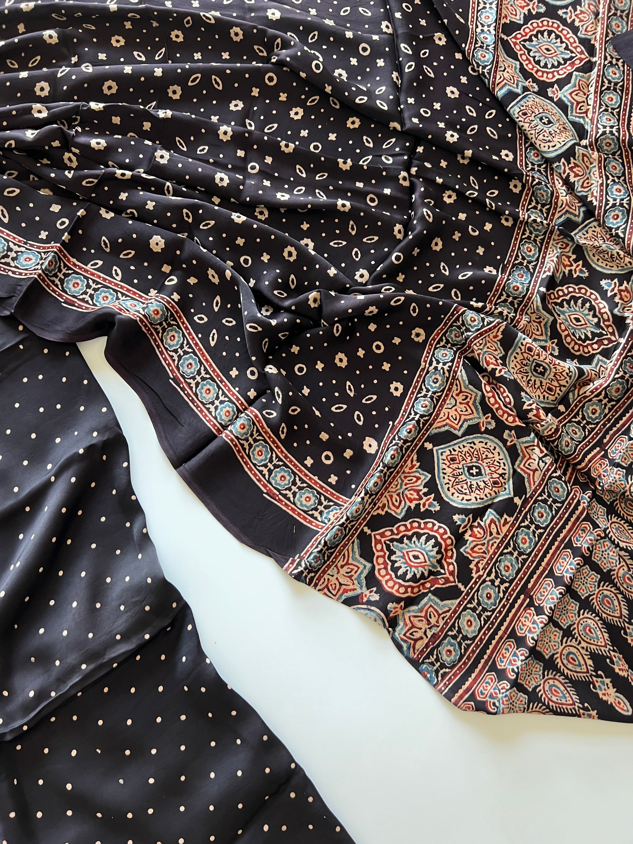 Black Original Handblock Ajrakh print 2 pc fabric Unstitched suit set