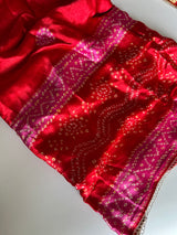 Red Gajji Silk With gotta work neck Unstitched suit