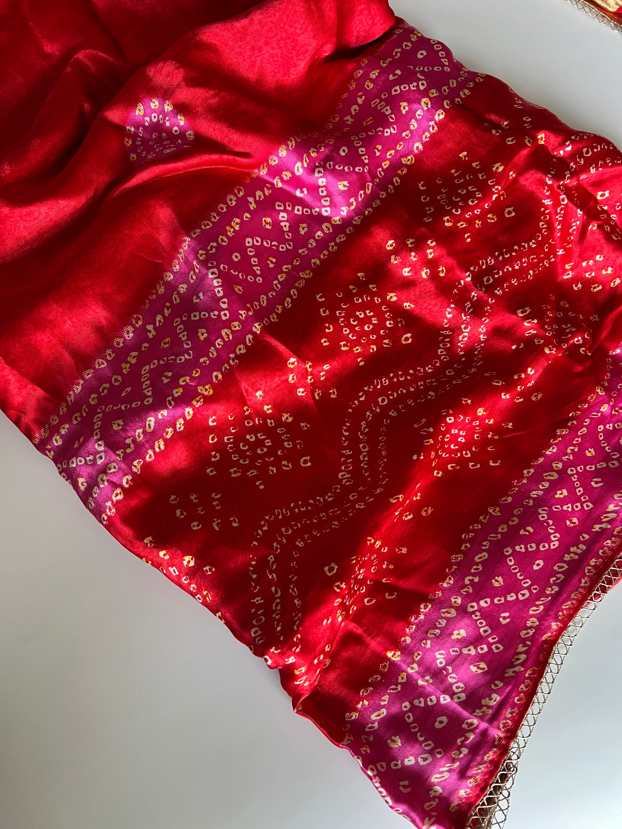 Red Gajji Silk With gotta work neck Unstitched suit