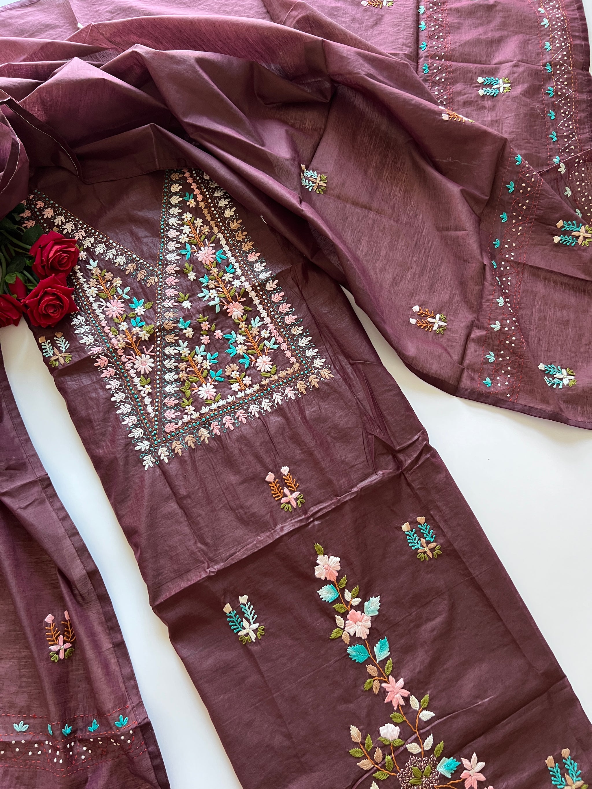 2 pc Knot embroidery Unstitched suit material