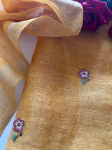 Yellow Pure Silk Linen embroidered premium unstitched dress material