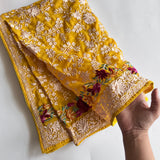Premium Yellow Parsi Embroidery dupatta