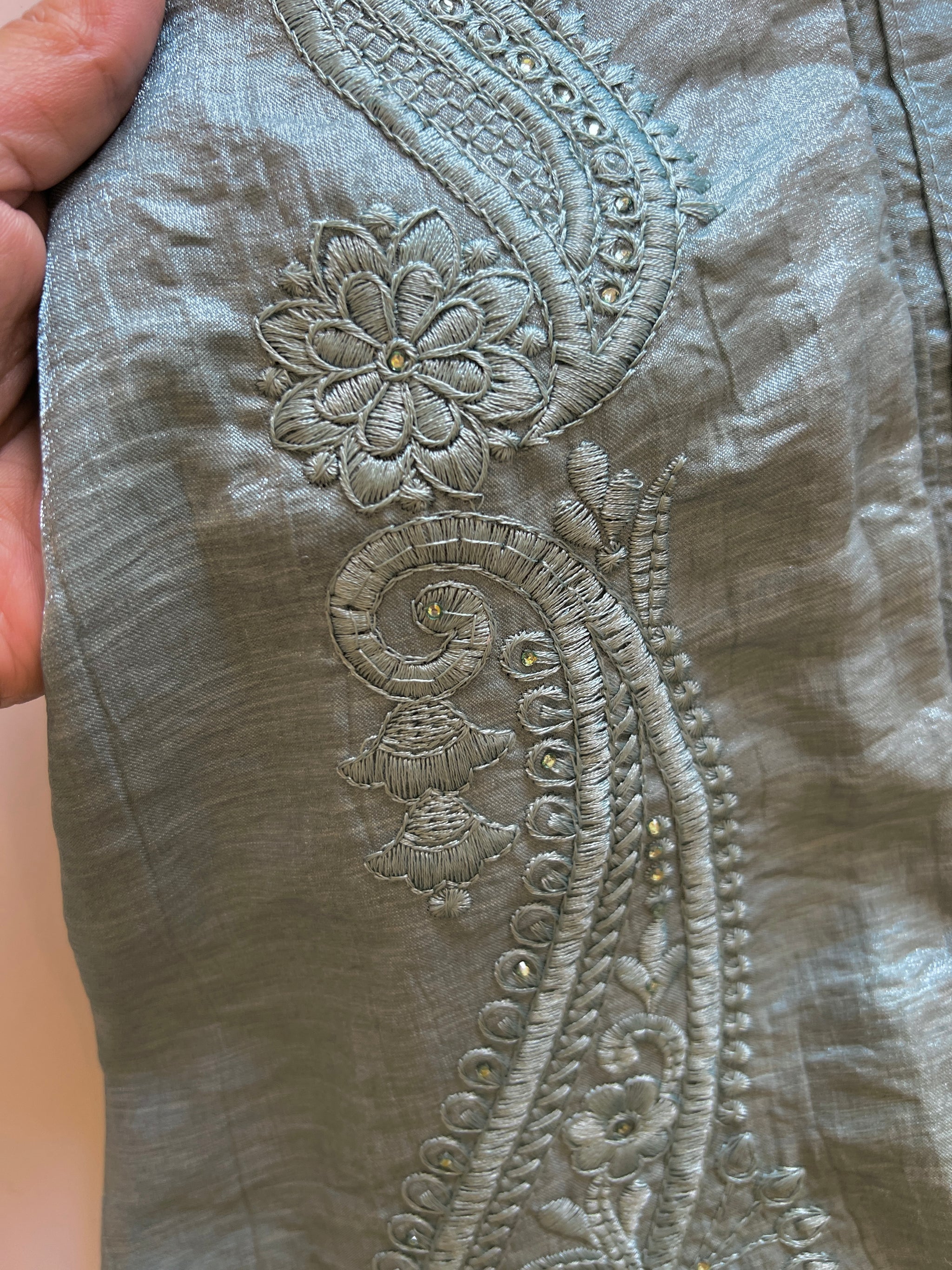 Grey Crush Fabric Kurta with embroidery
