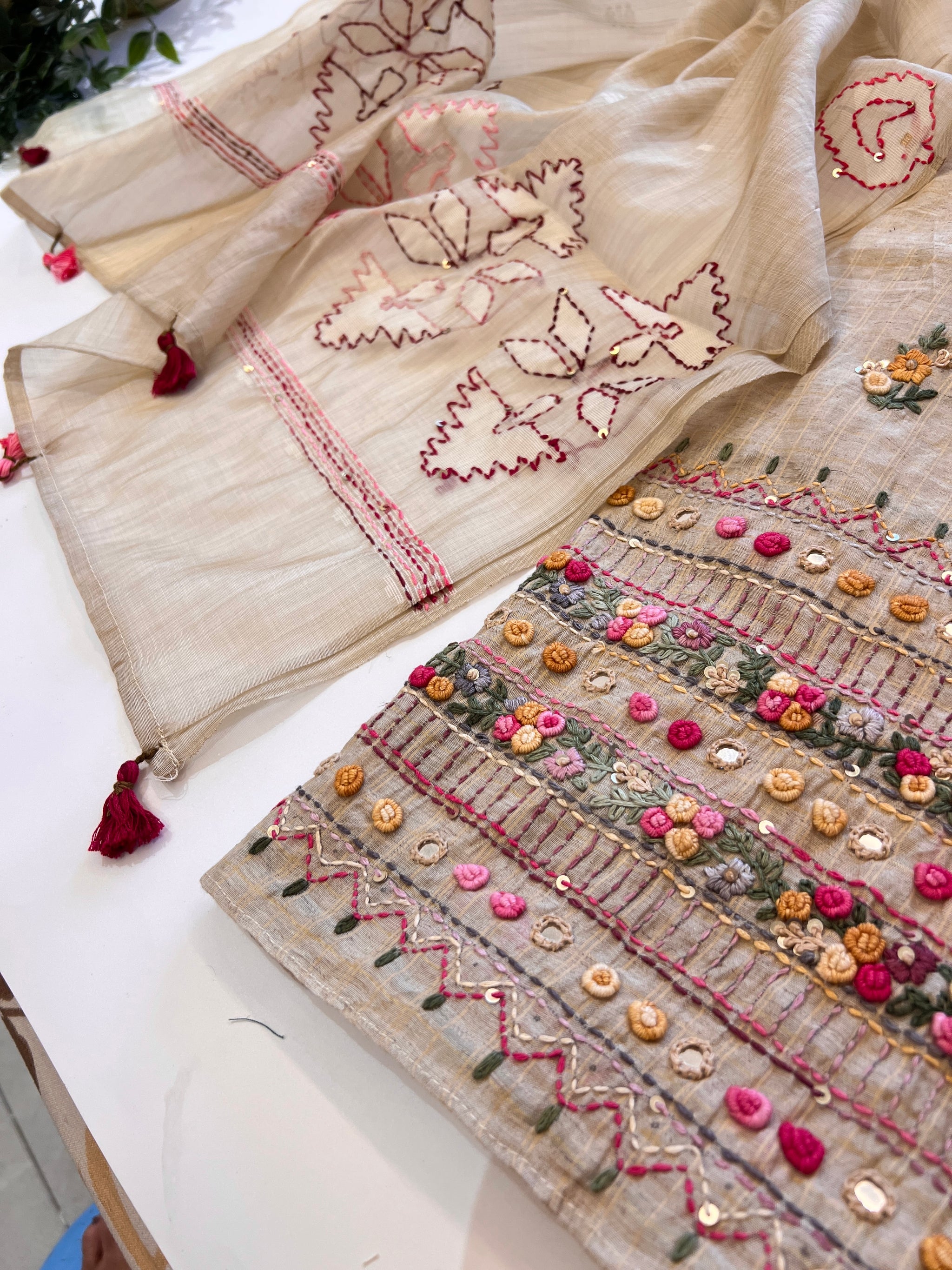 Khadi cotton knot embroidery Unstitched suit