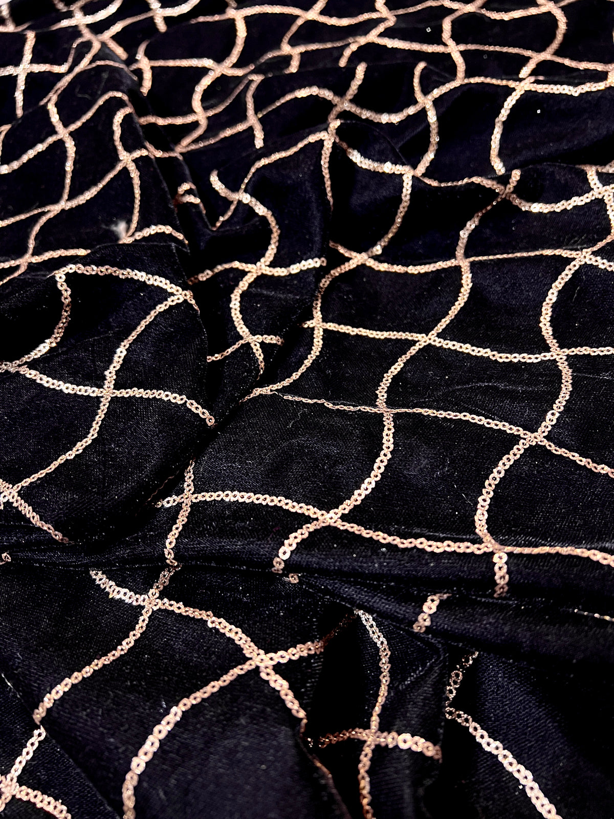Black velvet sequin embroidered fabric