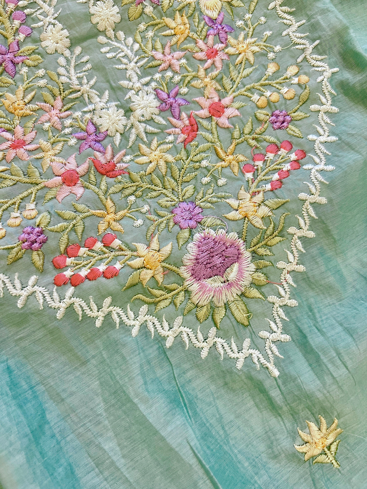 Blue Mul Chanderi Thread embroidered Unstitched Suit