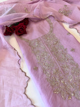 Pastel Purple Mul Chanderi Sequin embroidered Unstitched Suit