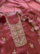 Tissue partywear embroidered suit set unstitched