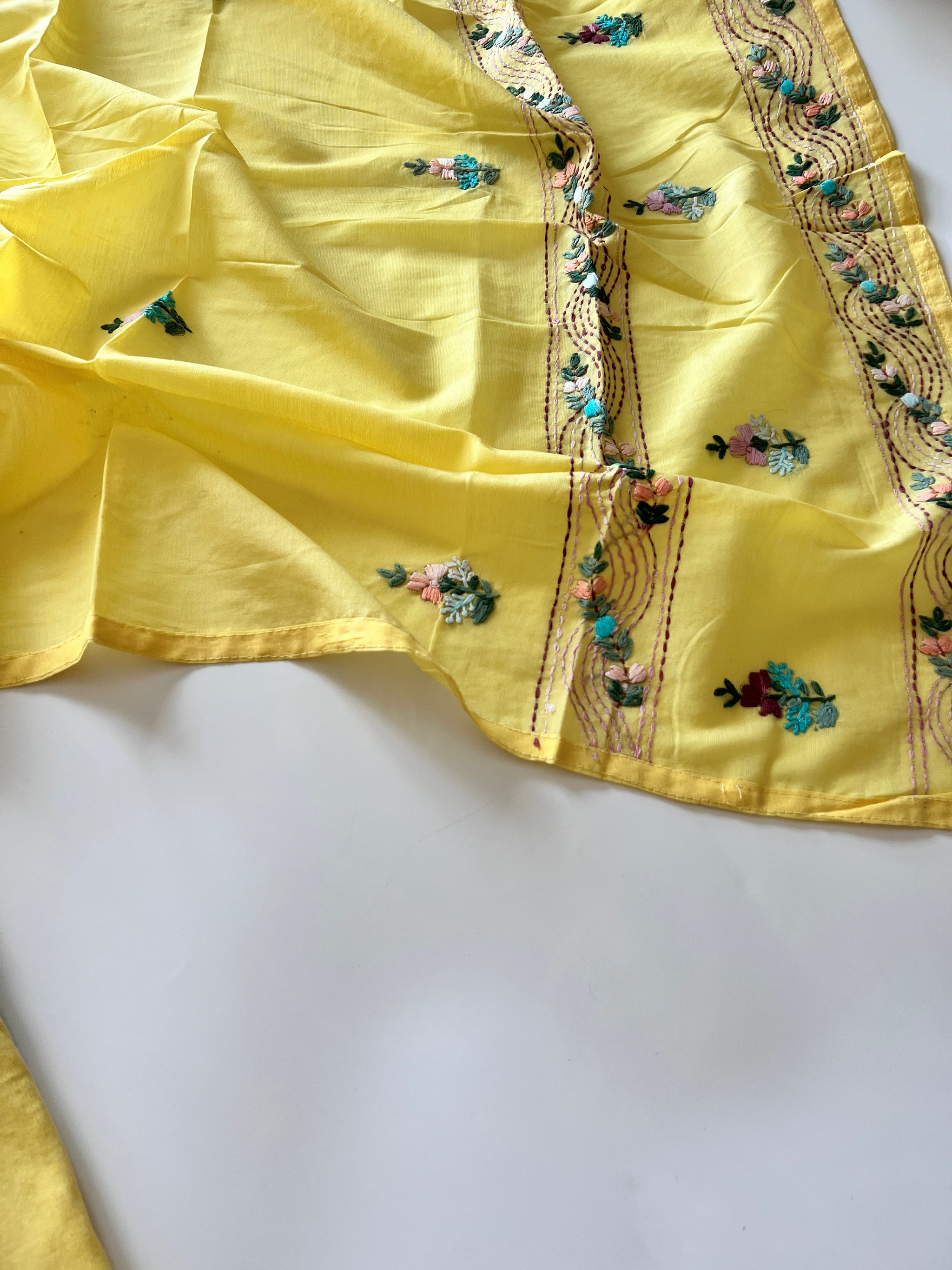 Yellow Knot embroidery Unstitched suit material 2 pc