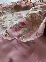 Floral Embroidery on Pure Silk Organza premium unstitched dress material in Pastel Pink
