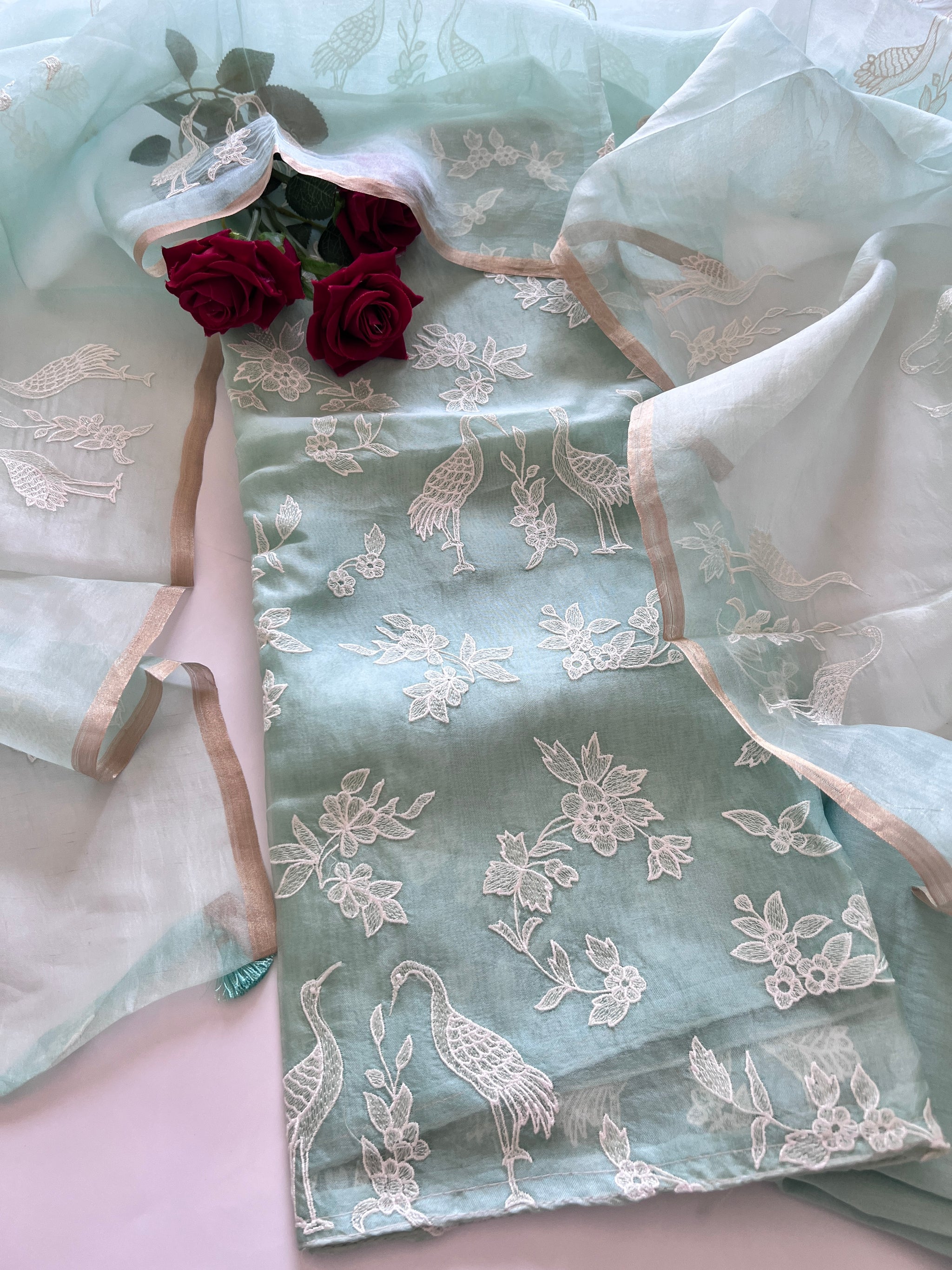 Pure Organza with Swan embroidery Un-stitched Suit set