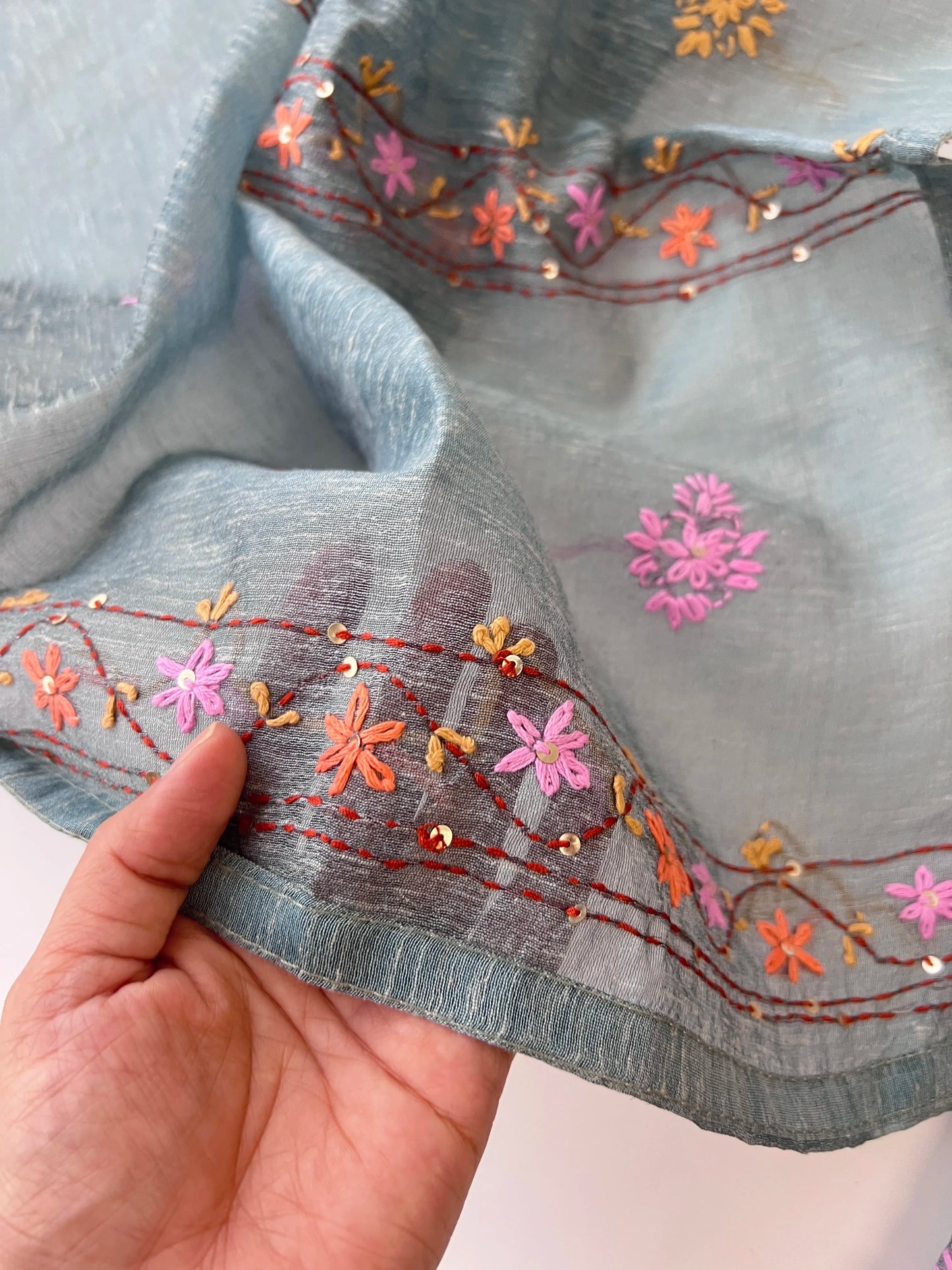 Chanderi knot embroidery Unstitched suit material