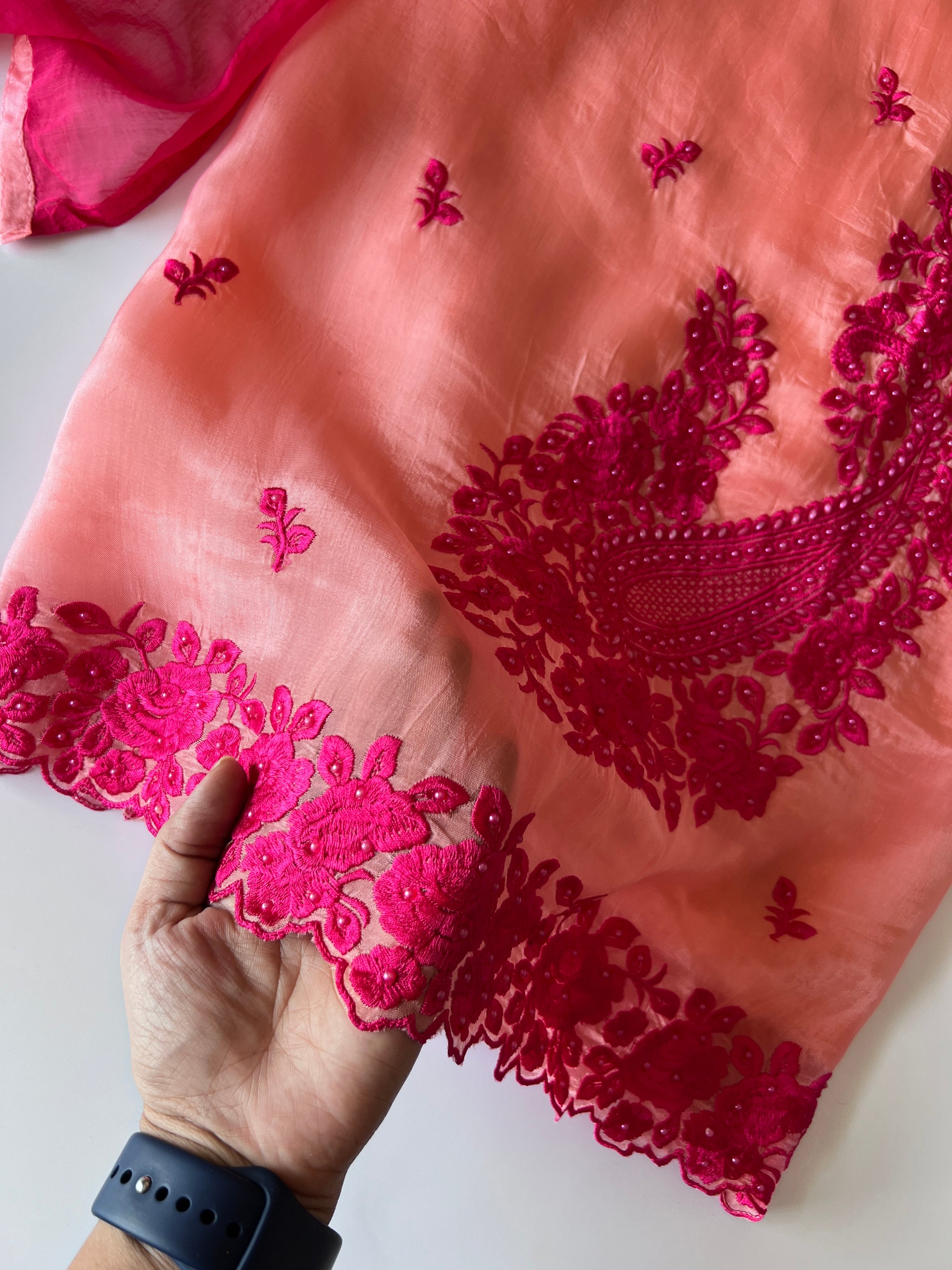 Peach Pink Embroidered Unstitched Suit