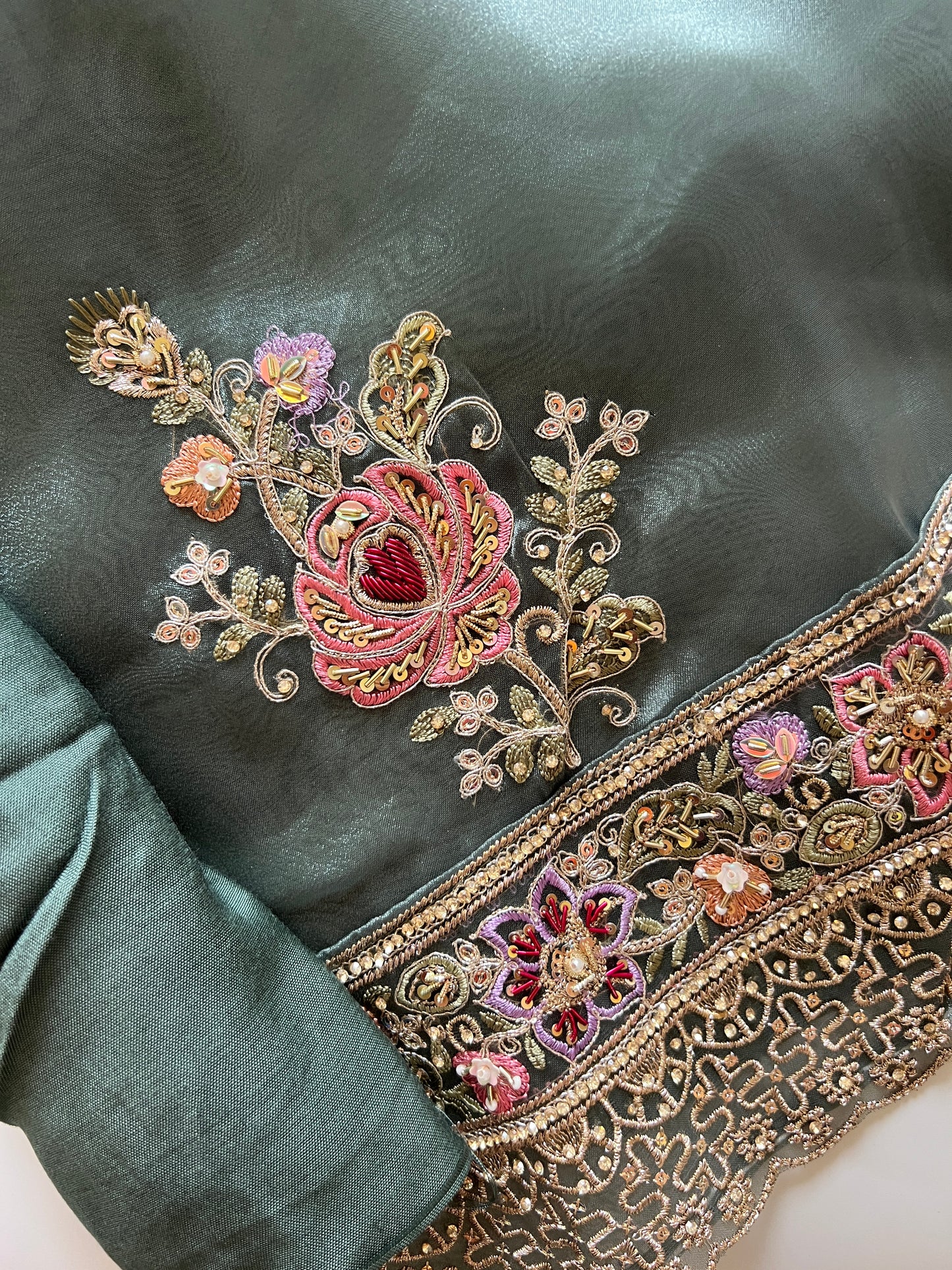 Tissue partywear embroidered suit set unstitched