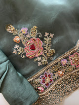 Tissue partywear embroidered suit set unstitched