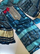 Blue Gajji Silk With gotta work neck Unstitched suit