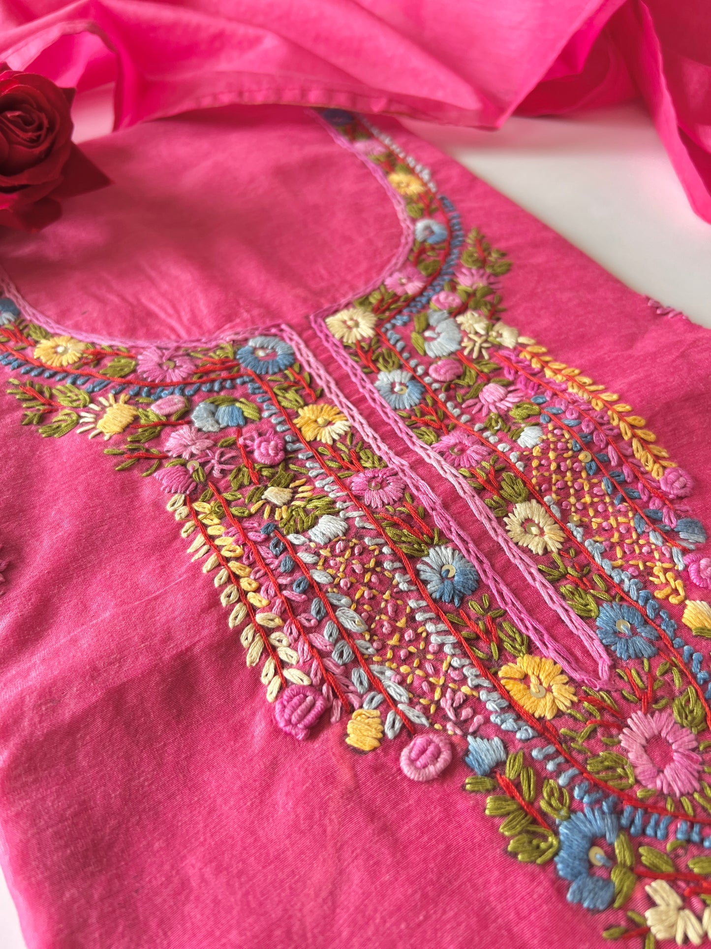 Knot embroidery Unstitched suit material 2 pc