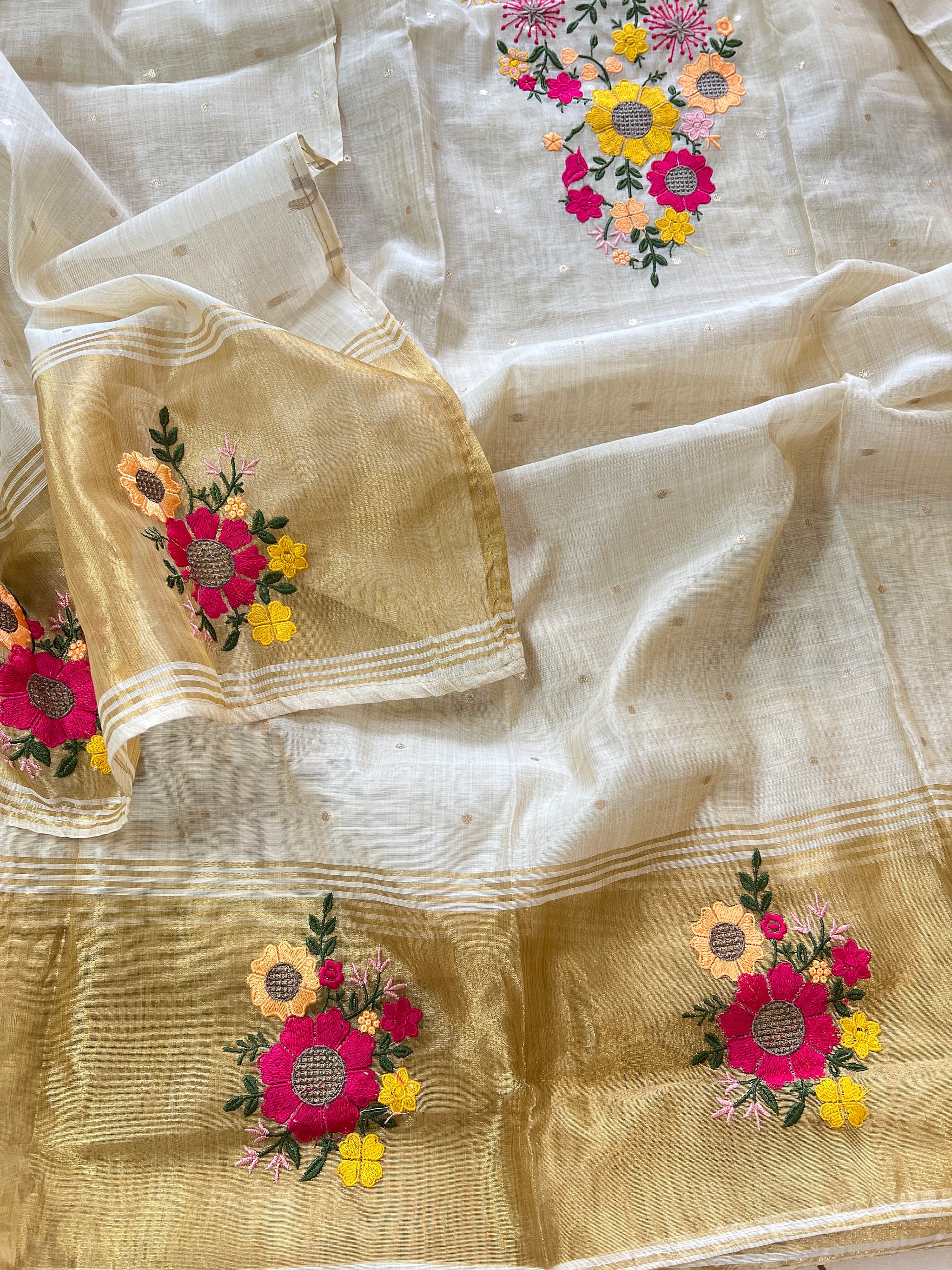Sunflower Embroidery tissue Jamdani Dress material