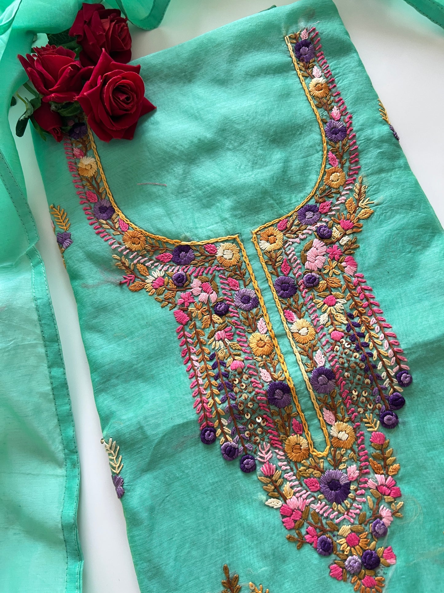 Knot embroidery Unstitched suit material 2 pc