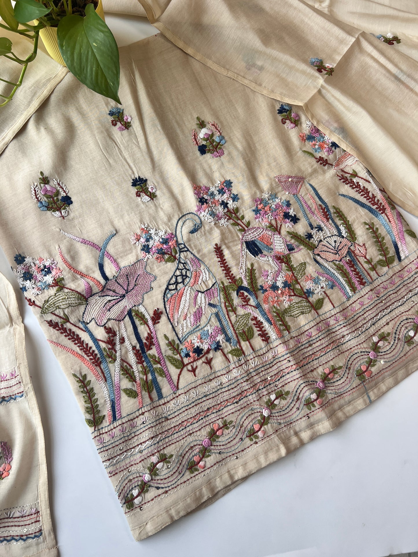 Chanderi knot embroidery Unstitched suit material