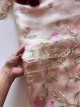 Floral Embroidery on Pure Silk Organza premium unstitched dress material in Pastel Peach