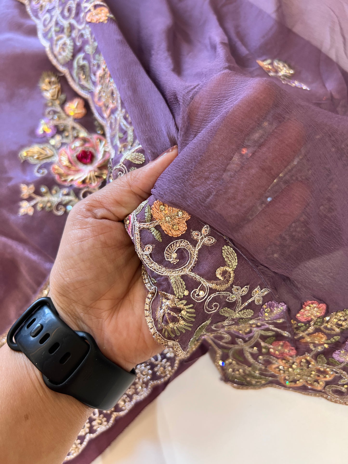 Purple Tissue partywear embroidered suit set unstitched