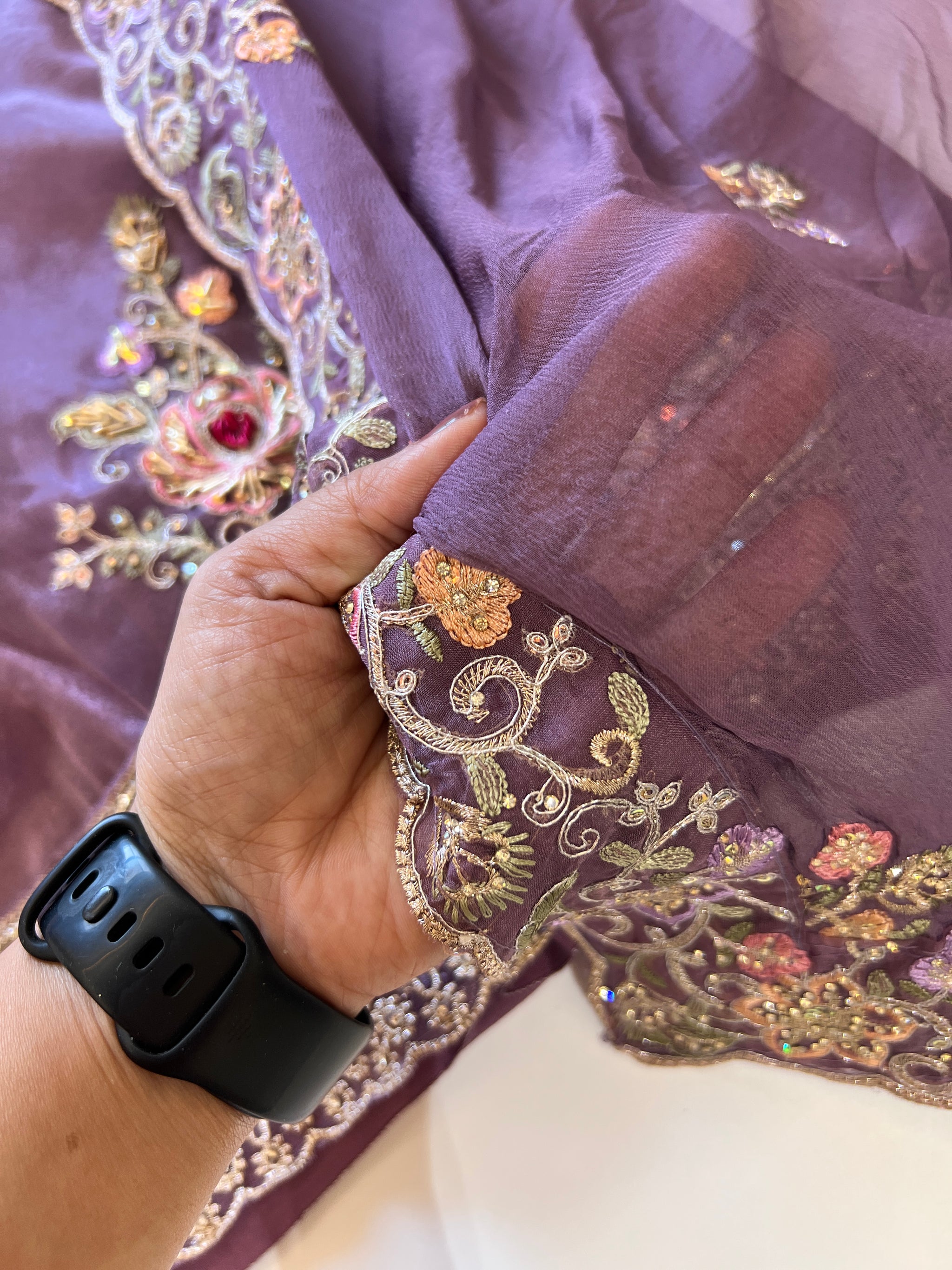 Purple Tissue partywear embroidered suit set unstitched