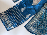 Blue Gajji Silk With gotta work neck Unstitched suit