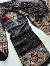Black Original Handblock Ajrakh print 2 pc fabric Unstitched suit set