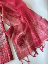 Red soft Organza crepe with Pitta work and bandej